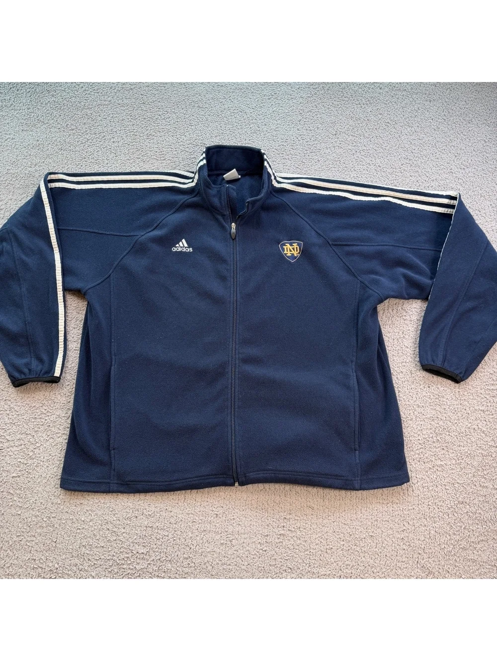 Adidas Notre Dame Fighting Irish ClimaWarm Fleece Zip Jacket XL Navy 3 Stripe